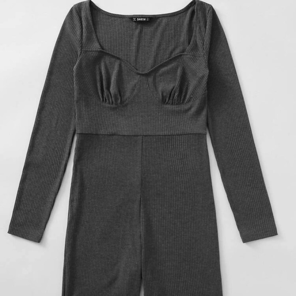 SHEIN Sweetheart Neck Rib-Knit Unitard Romper - Picture 1 of 8